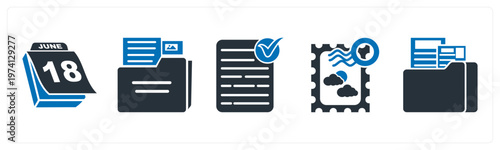 A set of 5 mix icons as calendar, folder, approved document