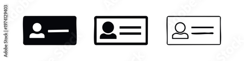 ID Card Icons Set. Identity or user profile symbol. Vector graphic for personal information, access, security.