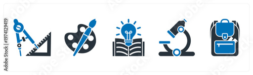 A set of 5 mix icons as geometry, color pallete, knowledge