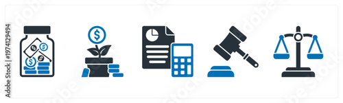 A set of 5 mix icons as saving, money plant, budget