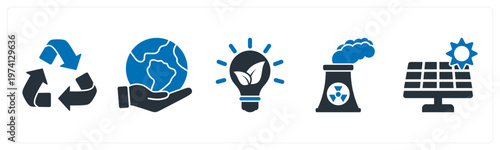 A set of 5 mix icons as recycle, save earth, eco bulb