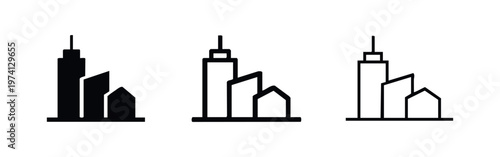 Home search icon set. House with magnifying glass symbol for real estate, property, and rental market search.