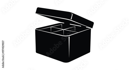 Black container with a hinged lid a simple geometric silhouette