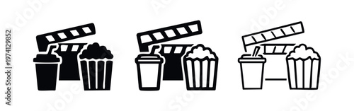 Movie Night Cinema Entertainment Icons with Popcorn, Soda, and Clapboard