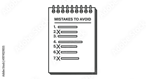 A notepad displays a list titled mistakes to avoid with checkmarks and crosses