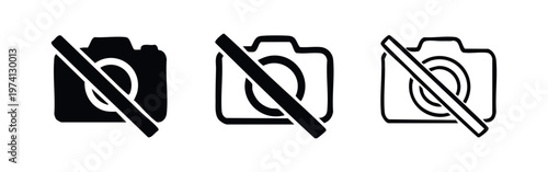 No Camera Sign Icon Set - Photography Forbidden Symbol in Solid and Outline Styles