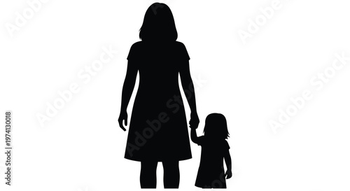 Mother and child walking hand in hand a striking black silhouette high quality