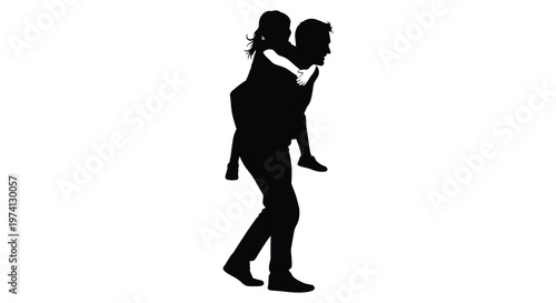 Couple embracing in a piggyback pose depicted as a dark silhouette