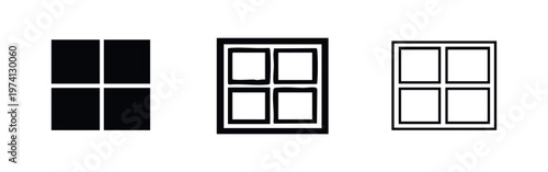 Four Square Grid Icon Set - Window or Tiled Layout Symbol for User Interface Design
