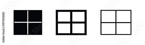 Four Pane Window Icon Set - Grid Layout Symbol for Architectural or Interface Design
