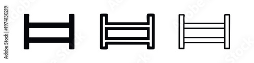 Ladder rungs or parallel bars icon set in various styles: filled, thick outline, and thin outline on white background