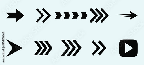 Collection of black arrow icons directional indicators and play symbols