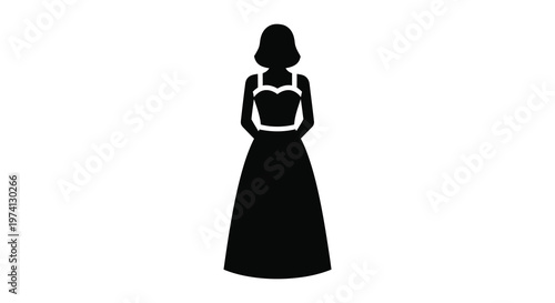 Elegant woman in a long dress a striking black shape silhouette