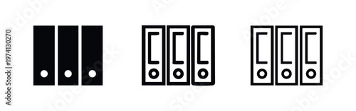 Set of ring binders icons in solid, thick outline, and thin outline styles for office and document management