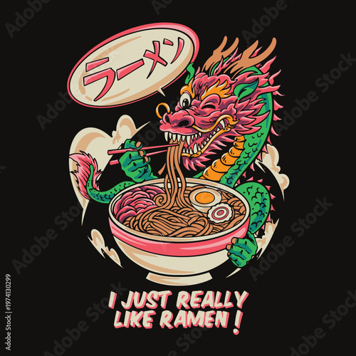 Dragon ramen noodles lover illustration