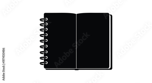 Open notebook with blank pages isolated on white a stark silhouette