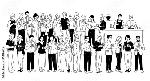 Diverse Group of People Standing Together in a Line.