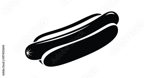 A striking black hotdog graphic boldly outlined in a clean silhouette