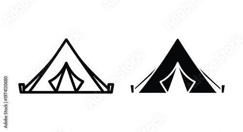 Two tent designs one outlined one solid presented in black and white silhouette