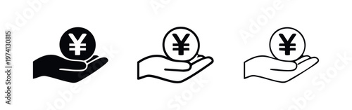 Hand holding Yen/Yuan currency icon set. Vector for financial transactions and monetary value.