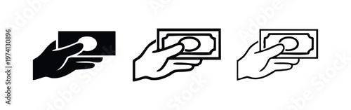 Hand Holding Banknote Icon Set. Money, Payment, and Financial Transaction Symbol.