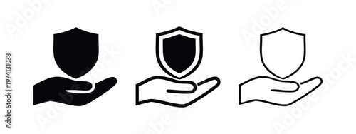 Hand Holding Shield Icon Set. Protection, Security, and Safety Symbol.