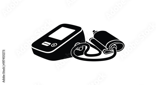 Black silhouette of a digital blood pressure monitor health and medical device silhouette