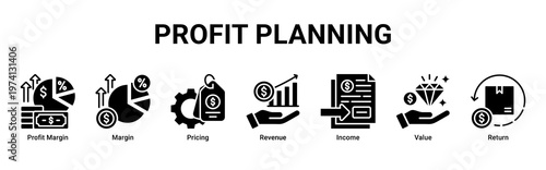 Profit Planning web banner icon vector illustration with icons of Profit Margin,Margin,Pricing,Revenue,Income,Value and Return