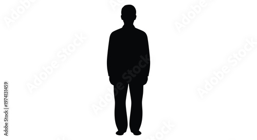 A stark black silhouette of a person standing against a white background silhouette