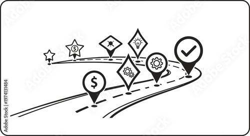 Business strategy road map icons.