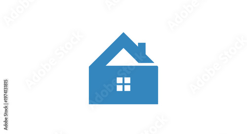 Blue house icon with chimney.