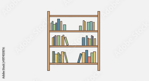 Brown wooden bookshelf with colorful books.