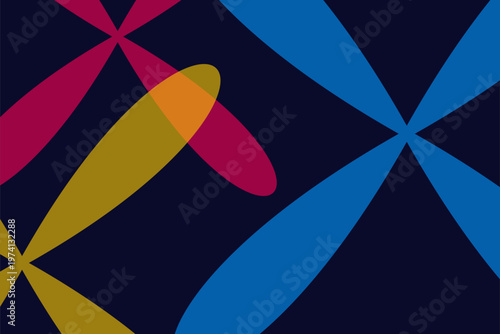 Title abstract colorful pattern a vibrant display of intersecting shapes and bold hues description a dark background showcases dynamic overlapping shapes in red yellow and