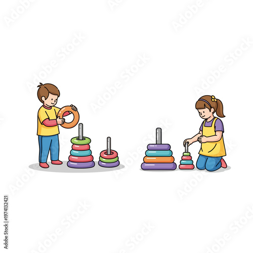 Children Playing with Stacking Rings