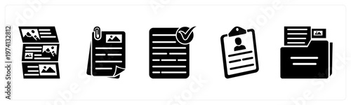 A set of 5 mix icons as article, document, approved document,