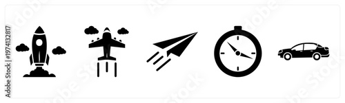 A set of 5 mix icons as startup, plane, paper plane