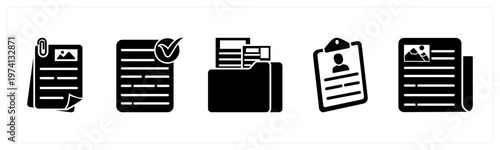 A set of 5 mix icons as document, approved document, folder