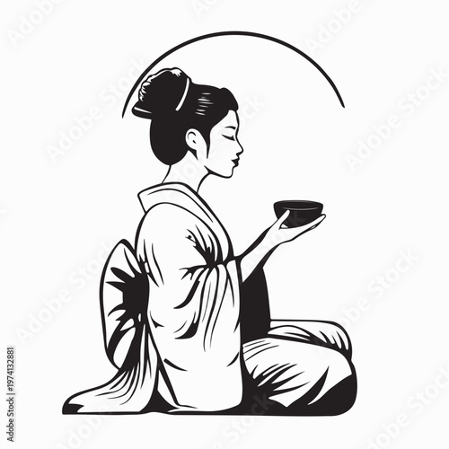 Traditional Japanese Culture With Woman Drinking Matcha Tea Vector Image