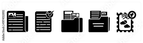 A set of 5 mix icons as news, approved document, folder