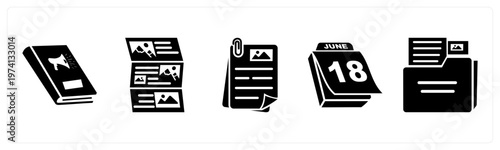 A set of 5 mix icons as book, article, document