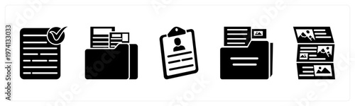 A set of 5 mix icons as approved document, folder, clipboard