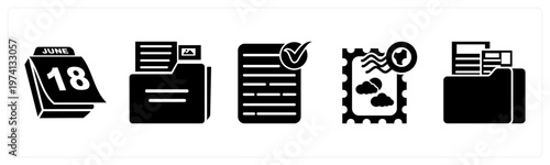 A set of 5 mix icons as calendar, folder, approved document