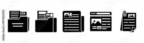 A set of 5 mix icons as folder, news, webpage