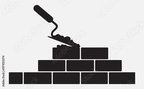  black trowel laying brick isolated on transparent background