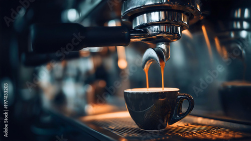 Coffee espresso machine brewer maker pouring, liquid cup glass caffeine beverage morning, breakfast cafe barista restaurant shop professional