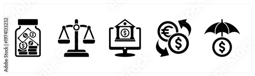 A set of 5 mix icons as saving, balance, online banking