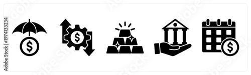 A set of 5 mix icons as money insurance, money management, billion