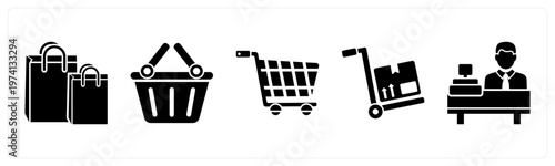 A set of 5 mix icons as shopping bag, shopping basket, shopping cart