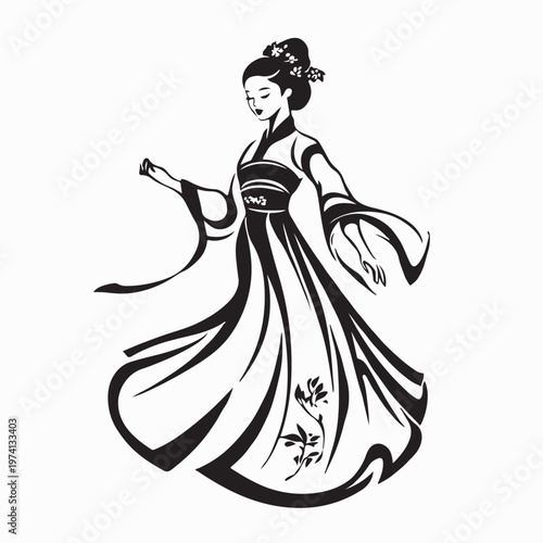 Elegant Chinese Girl In Traditional Hanfu Dress Culture Concept Vector Art