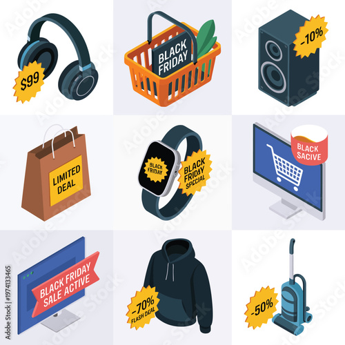 Black Friday sale promotional with percentage discounts and shopping bags